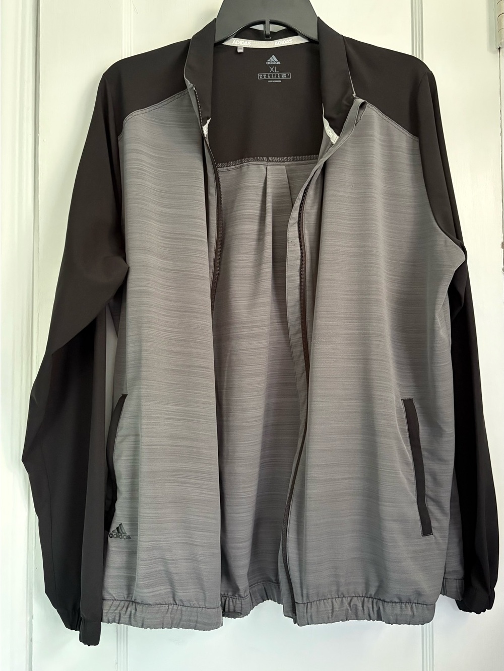Adidas XL Black & Gray Full-Zip Track Jacket Athletic Windbreaker,Sz: XL